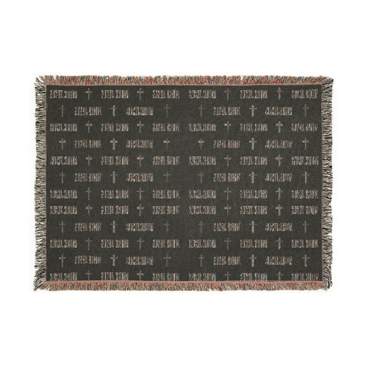 Woven Blanket — Neutral Patterned Throw Blanket with Subtle MORE JESUS & Cross Motif
