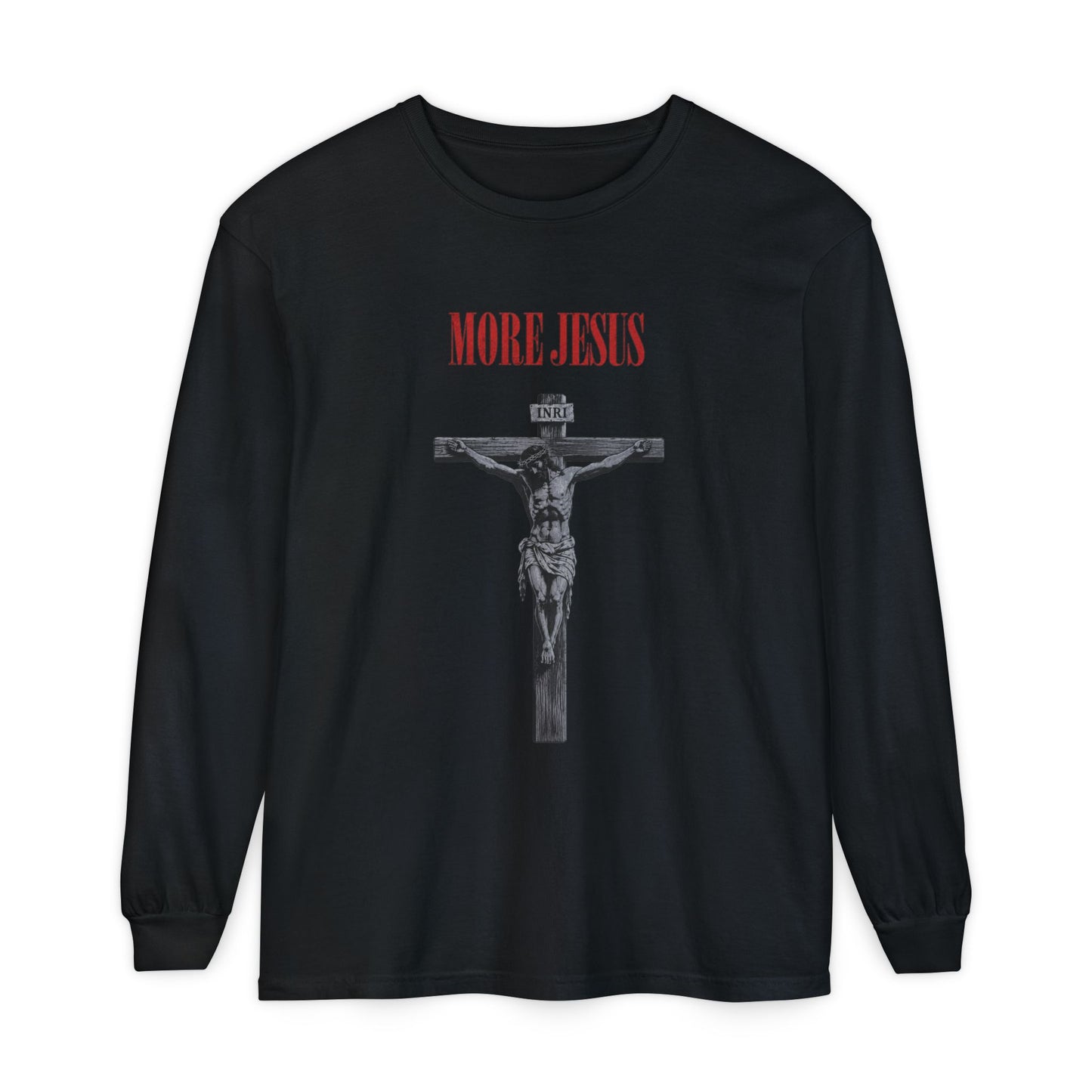 More Jesus Long Sleeve T-Shirt — Christian Crucifix Faith Tee
