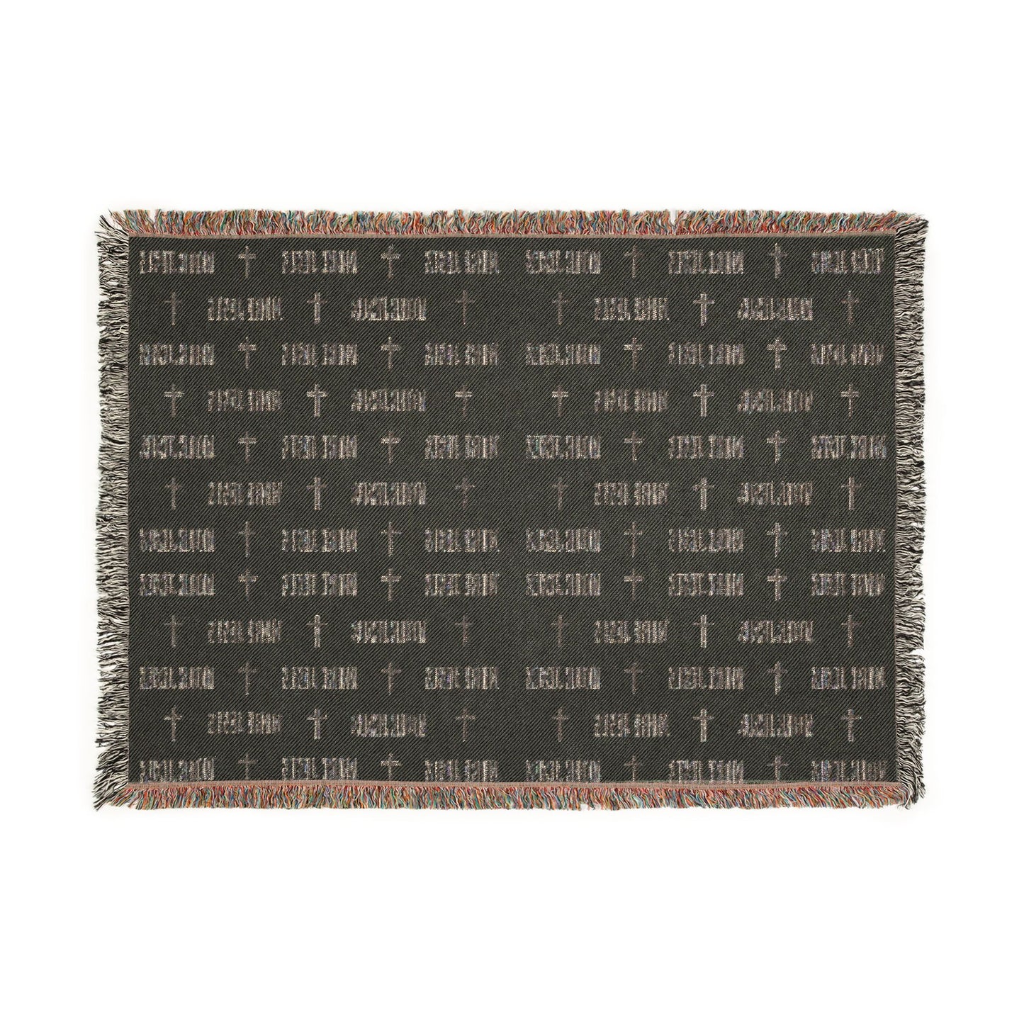 Woven Blanket — Neutral Patterned Throw Blanket with Subtle MORE JESUS & Cross Motif