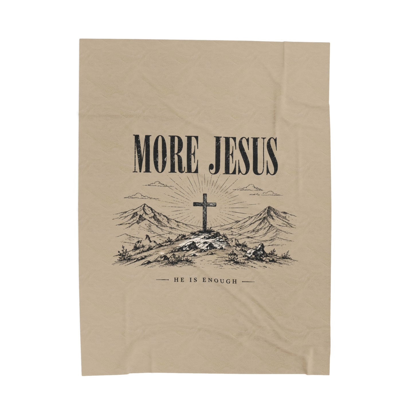 Velveteen Plush Blanket — "More Jesus" Cross Devotional Throw