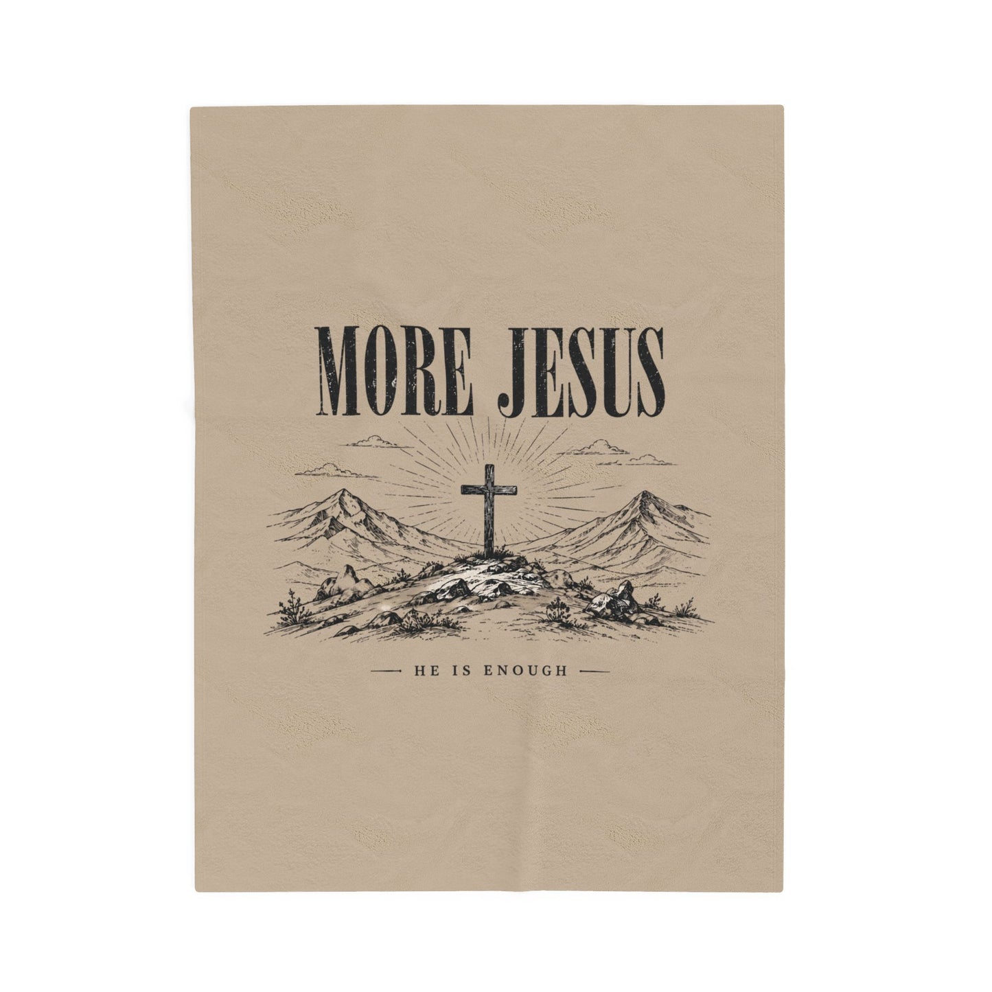Velveteen Plush Blanket — "More Jesus" Cross Devotional Throw