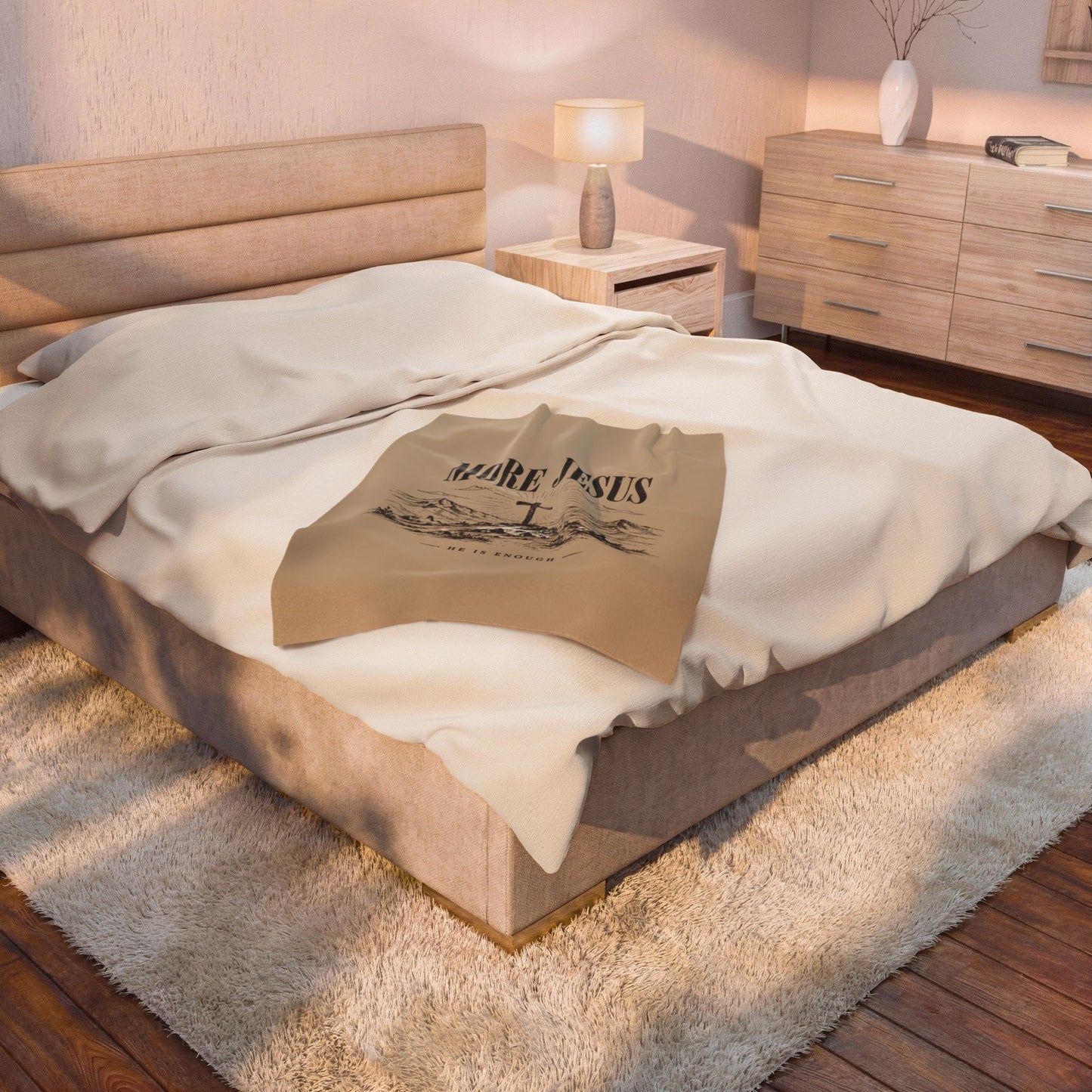 Velveteen Plush Blanket — "More Jesus" Cross Devotional Throw