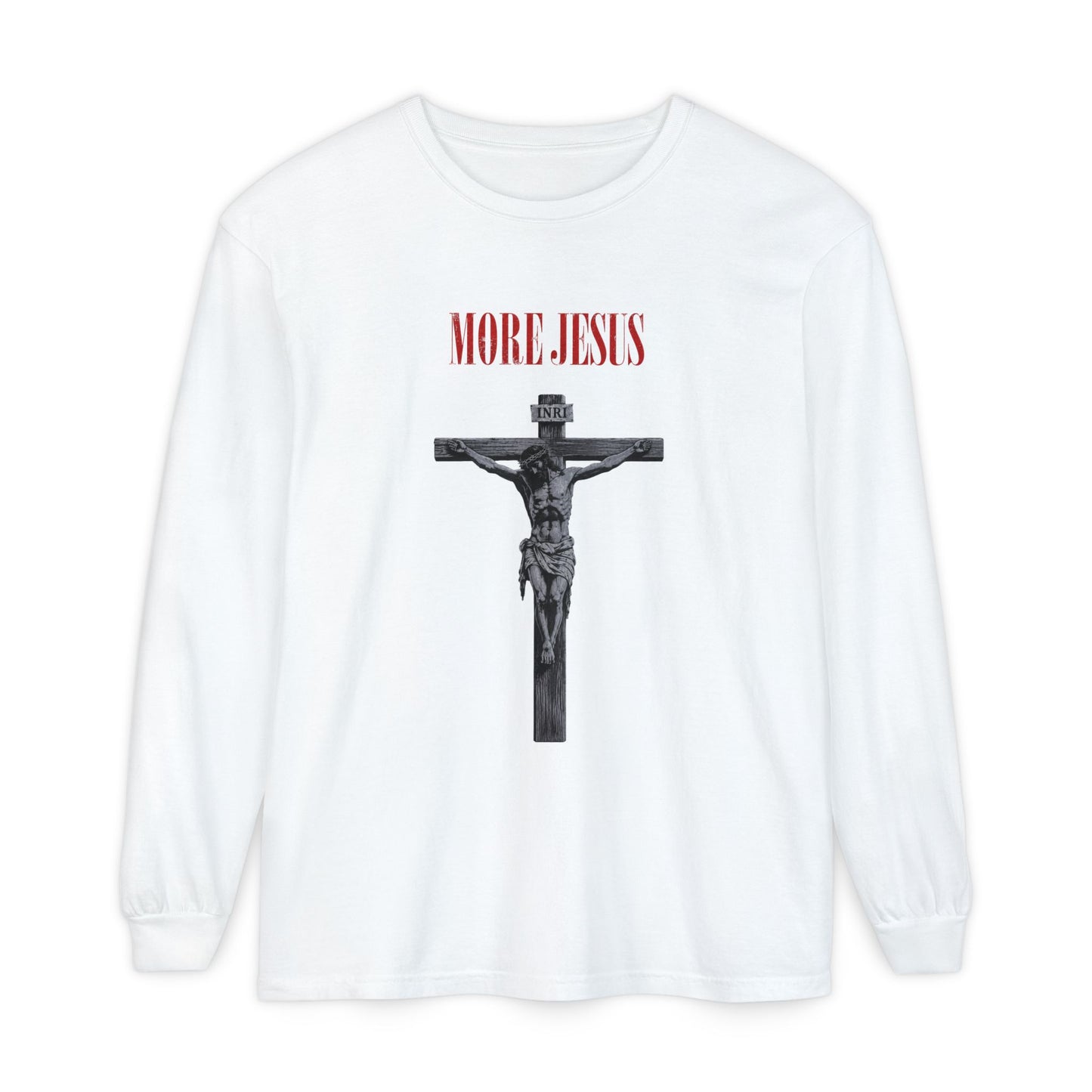 More Jesus Long Sleeve T-Shirt — Christian Crucifix Faith Tee