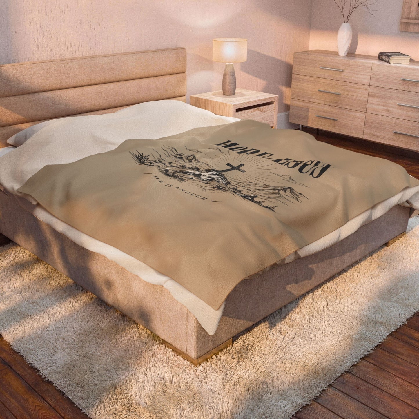 Velveteen Plush Blanket — "More Jesus" Cross Devotional Throw