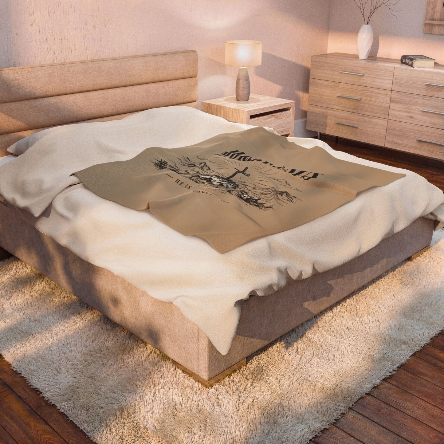 Velveteen Plush Blanket — "More Jesus" Cross Devotional Throw