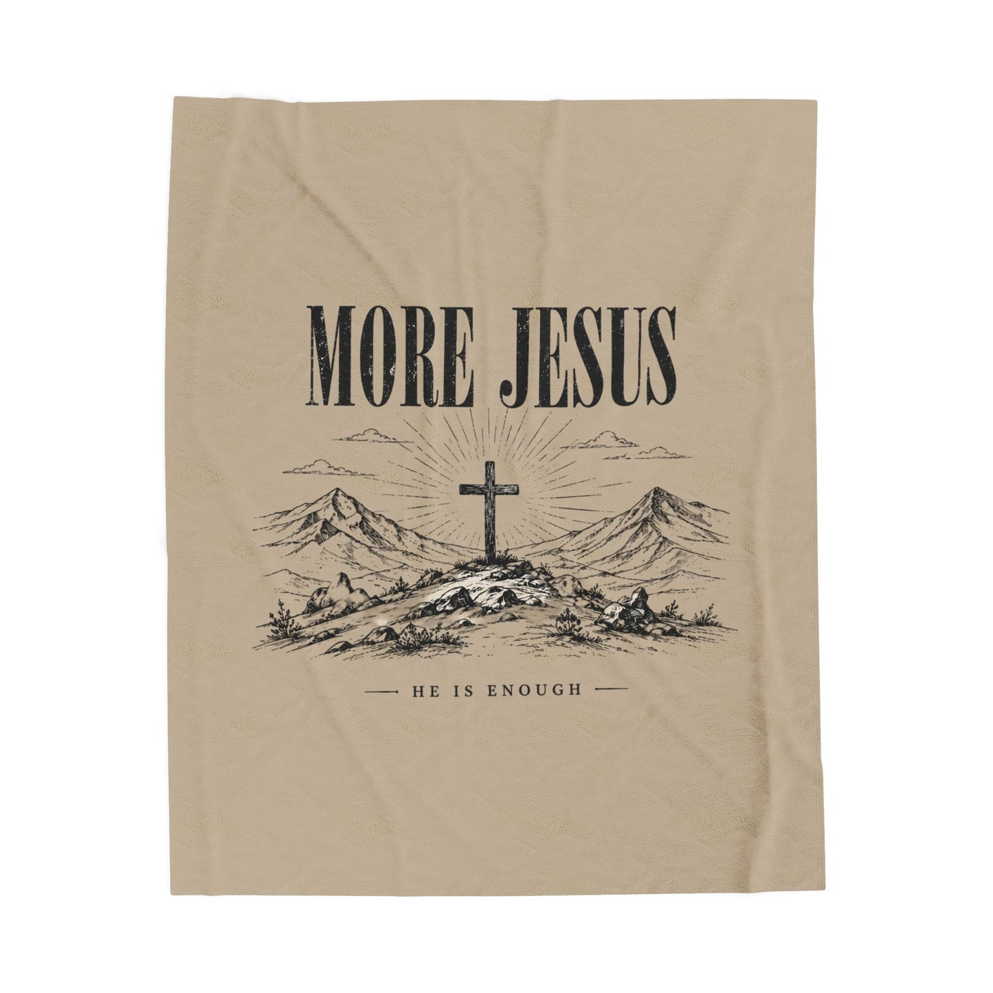 Velveteen Plush Blanket — "More Jesus" Cross Devotional Throw